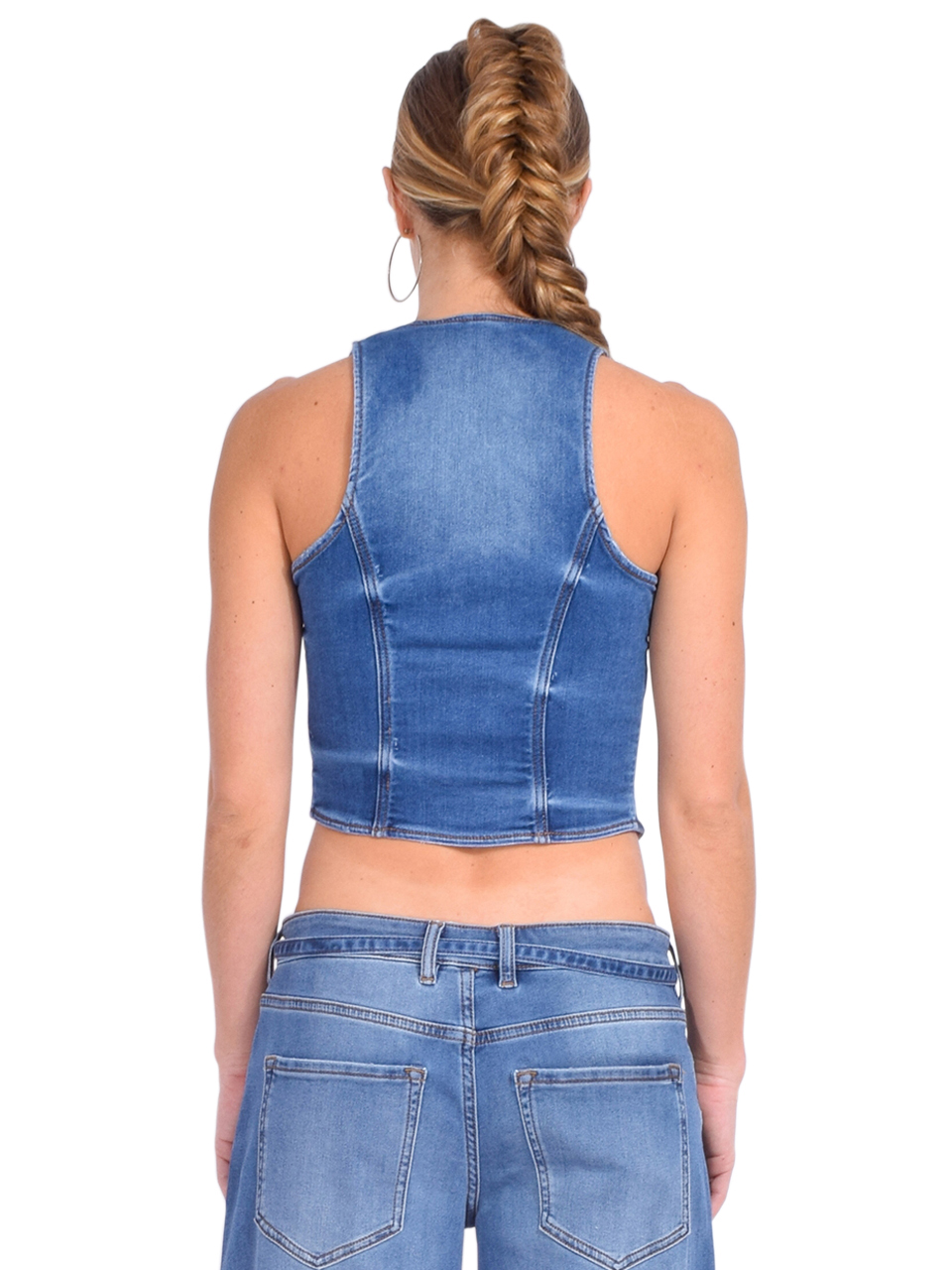 SER.O.YA Taylor Denim Vest in Bayside Blue Back View 