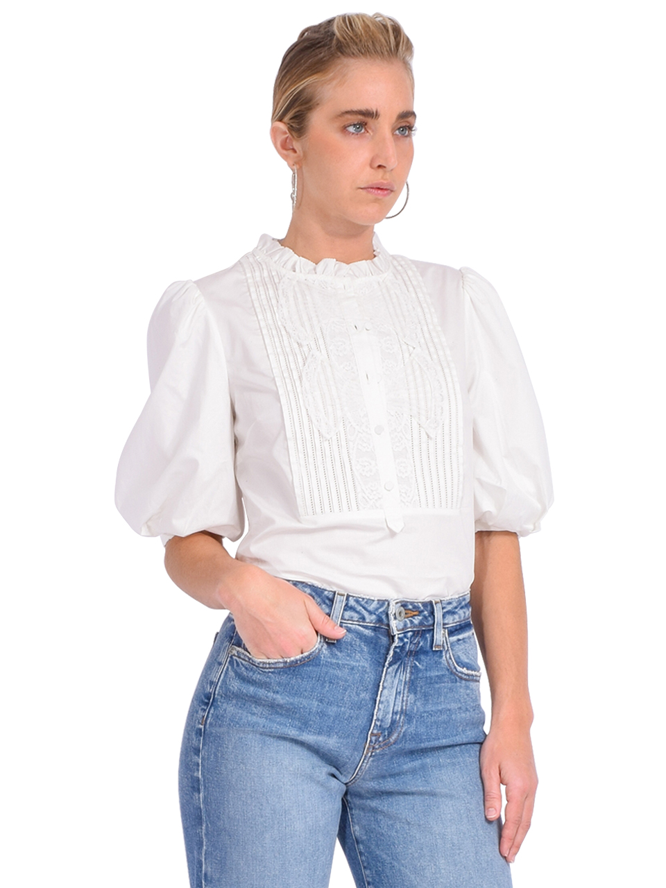 SELF-PORTRAIT Cotton Poplin Top in White Side View 

