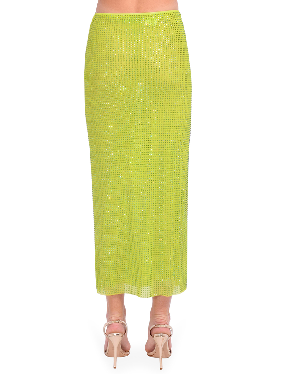 SELF-PORTRAIT Hotfix Mesh Midi Skirt in Green Back View 