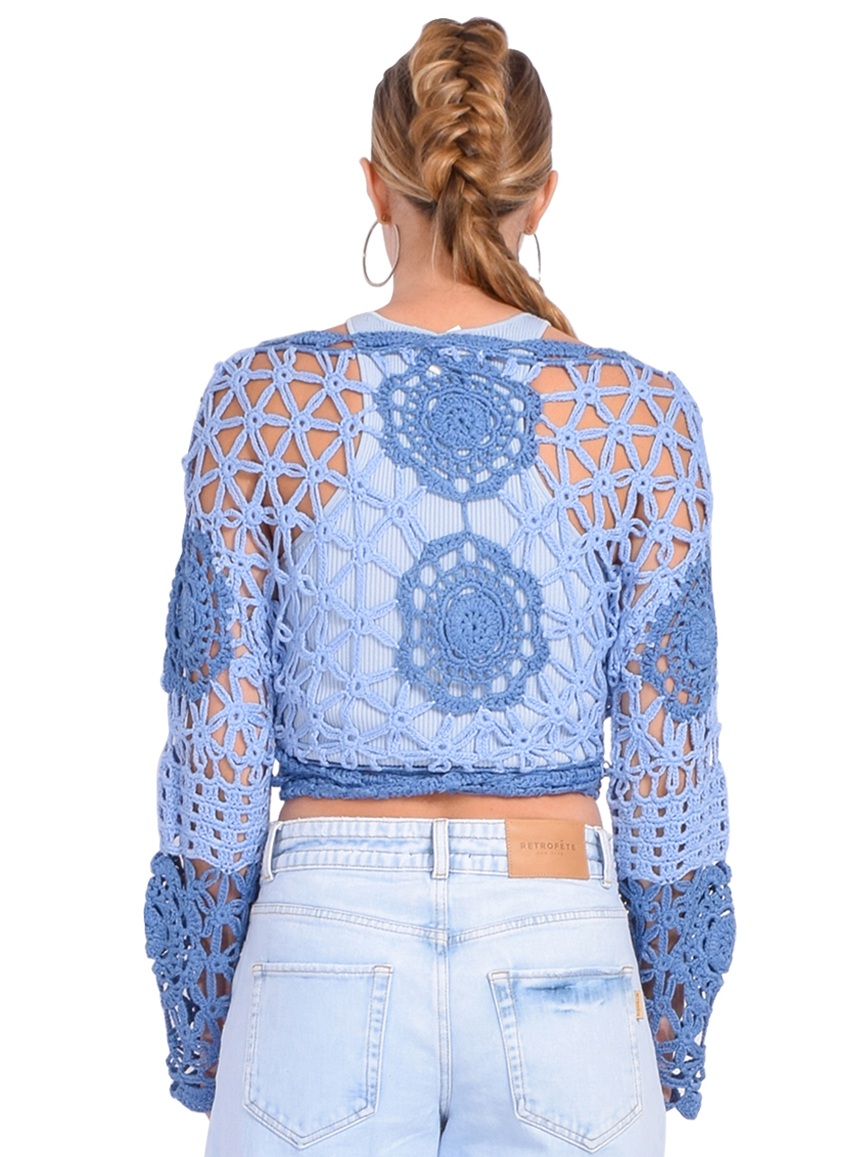 ALLISON Crochet Wrap Top in Blue Multi Back View 