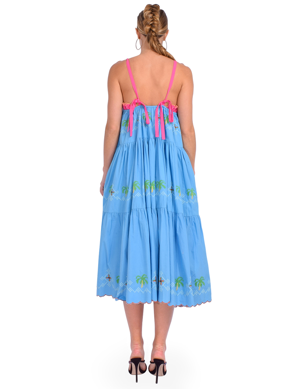 RUE DE LA LUNE Hortensia Embroidered Dress in Blue Back View 

