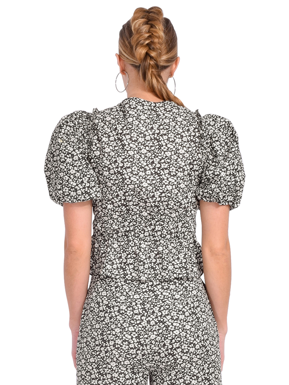 Derek Lam 10 Crosby Salma Twist Front V-Neck Top in Black/White Back View 