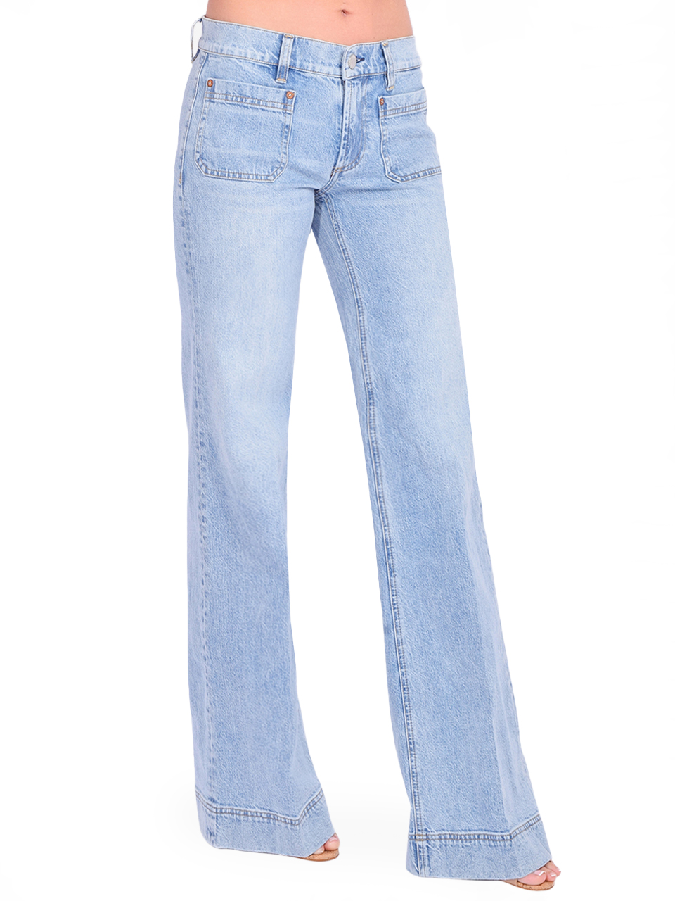 Alice + Olivia Brian Patch Pocket Jeans in Rockstar Blue Side View 