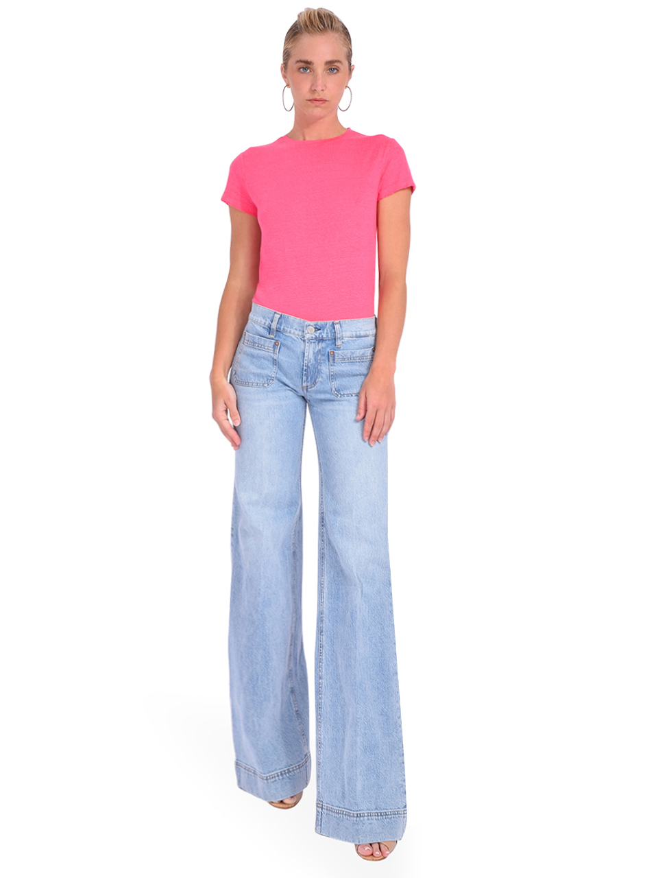 Alice + Olivia Brian Patch Pocket Jeans in Rockstar Blue Full Outfit 