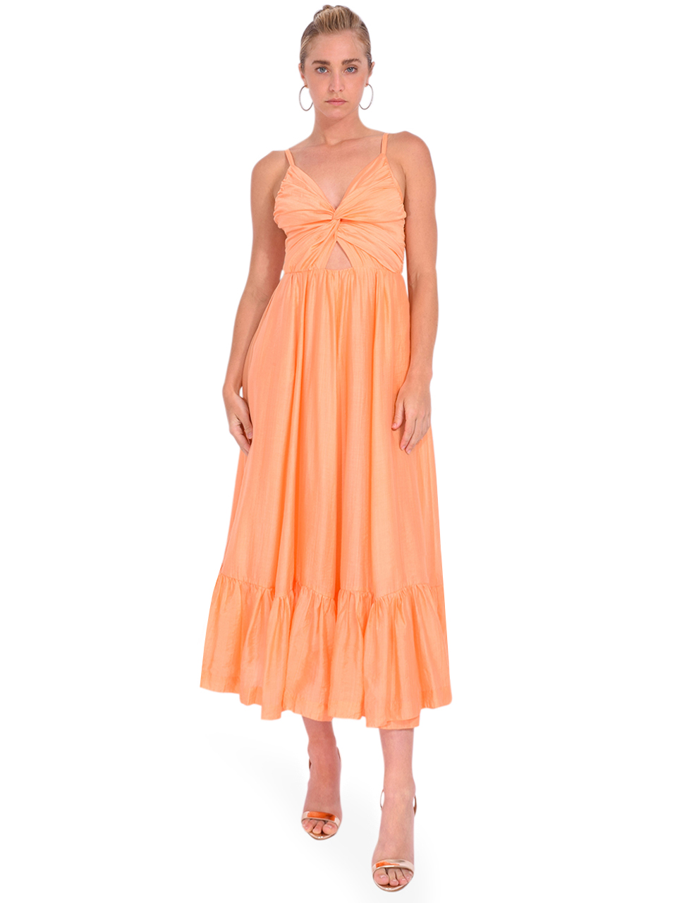 Sabina Musayev Olinda Midi Dress in Peach Front View 1