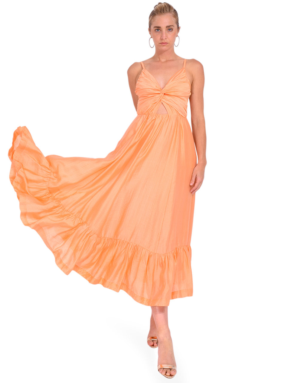 Sabina Musayev Olinda Midi Dress in Peach Front View 2