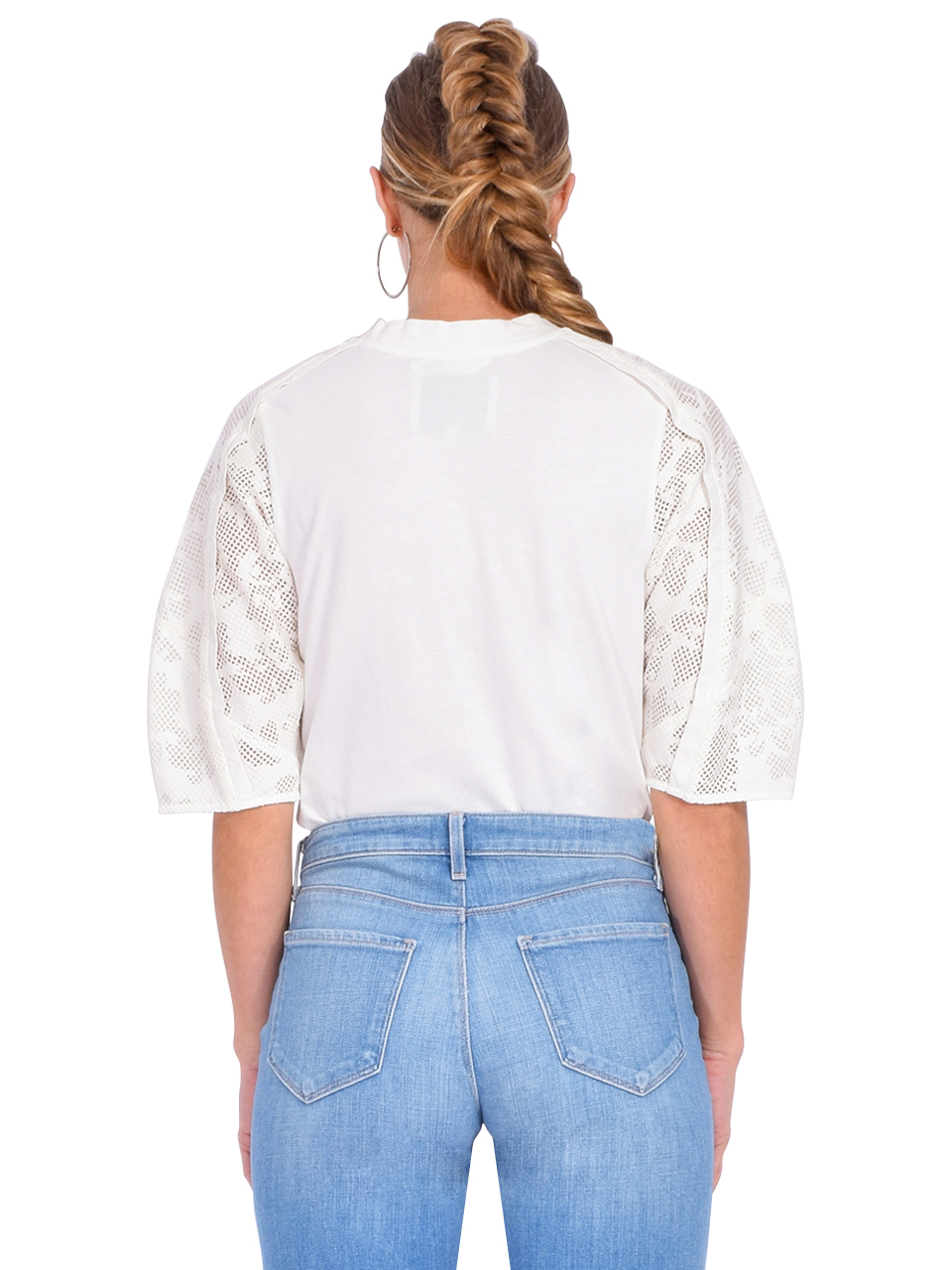 3.1 Phillip Lim Bonded Lace Combo T-Shirt in White Back View 