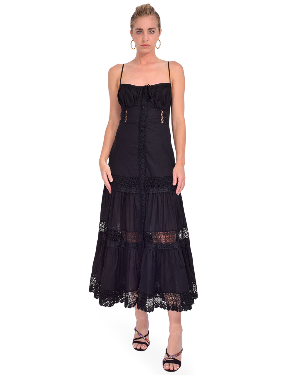 CHARO RUIZ Marisa Long Dress in Black Front View 1