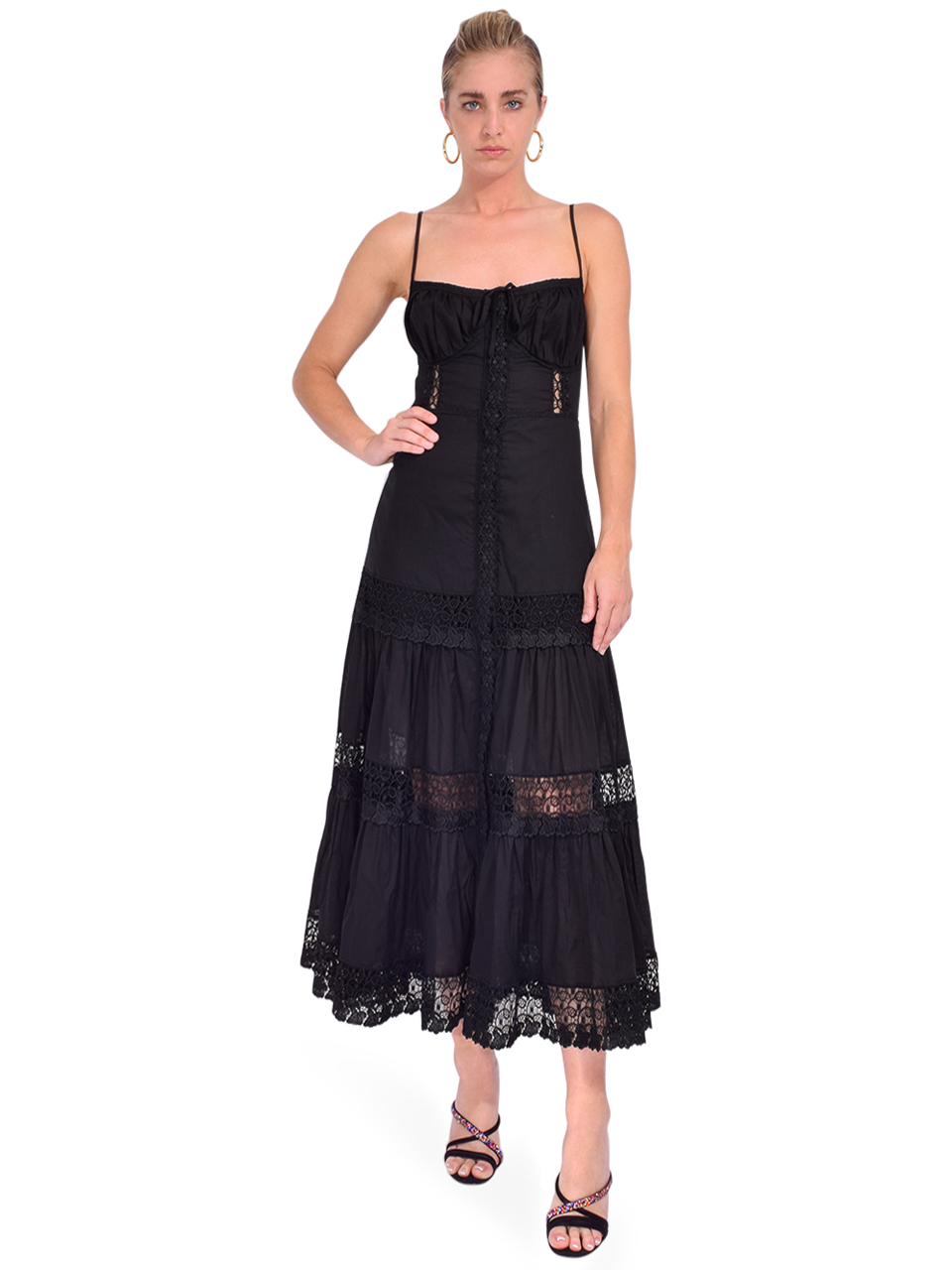 CHARO RUIZ Marisa Long Dress in Black Front View 2