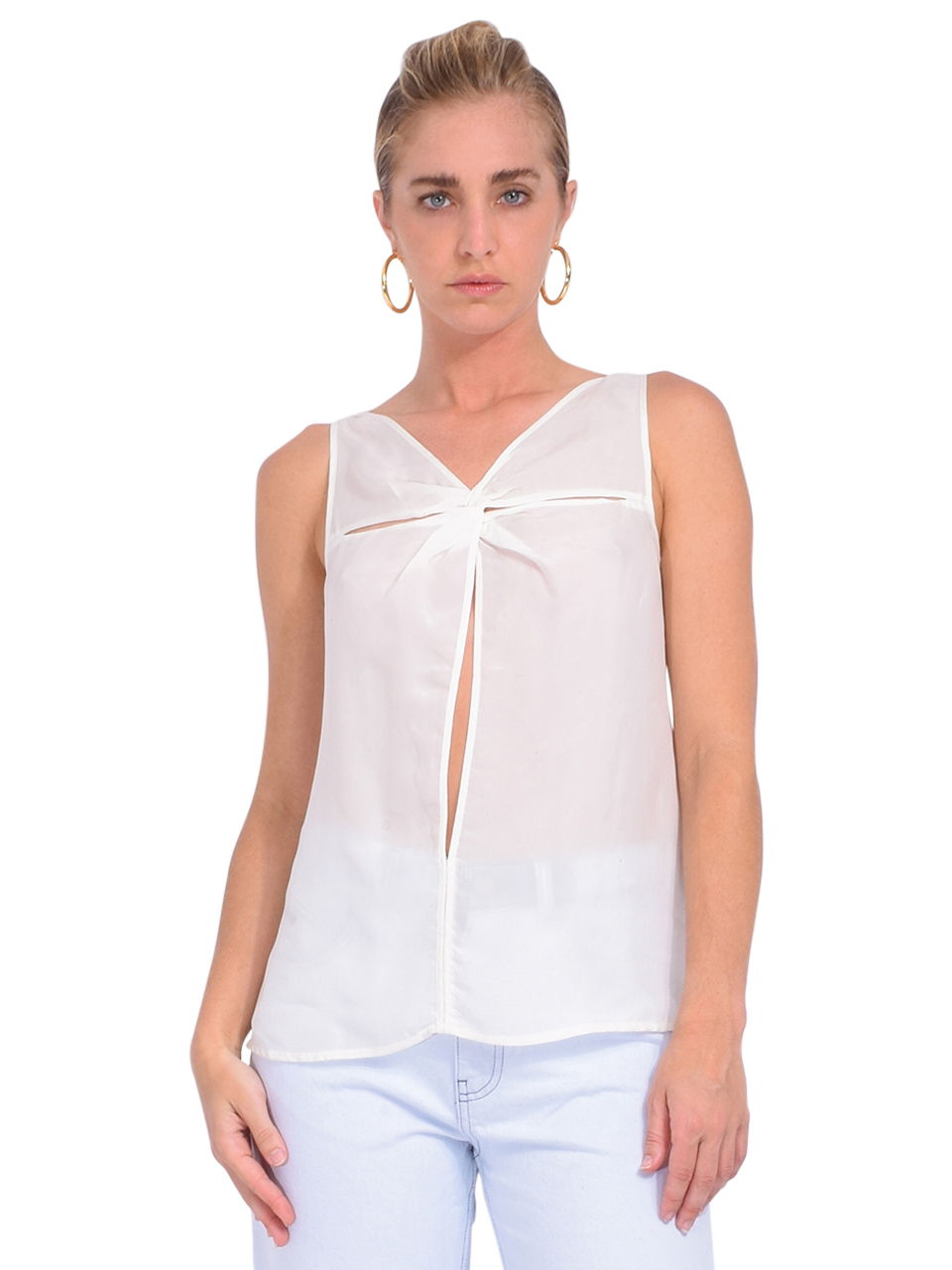 RtA Sleeveless Cutout Top in White Front View 