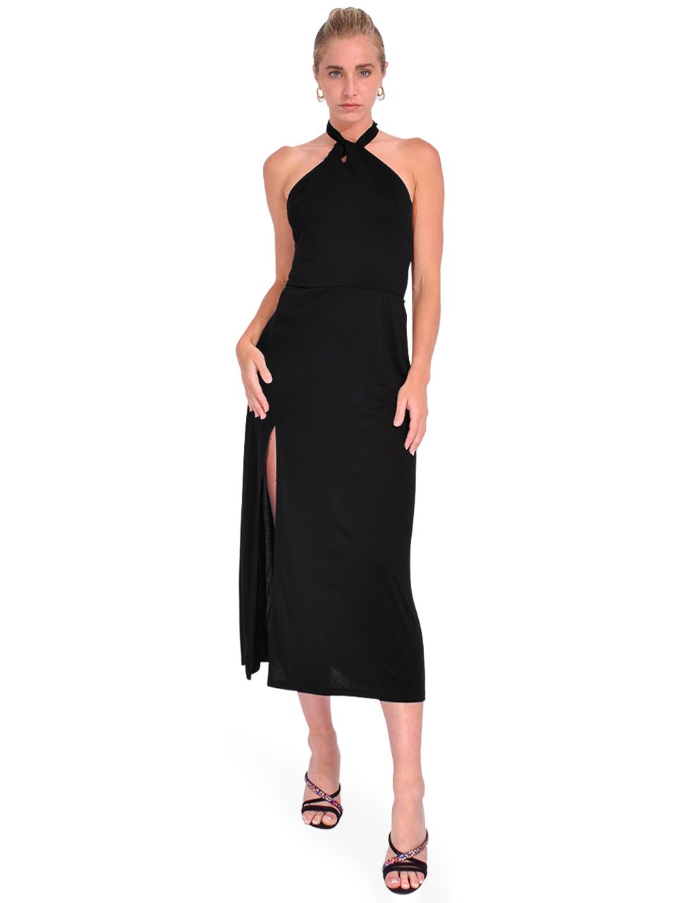 LBLC The Label Elise Halter Dress in Black Front View 1