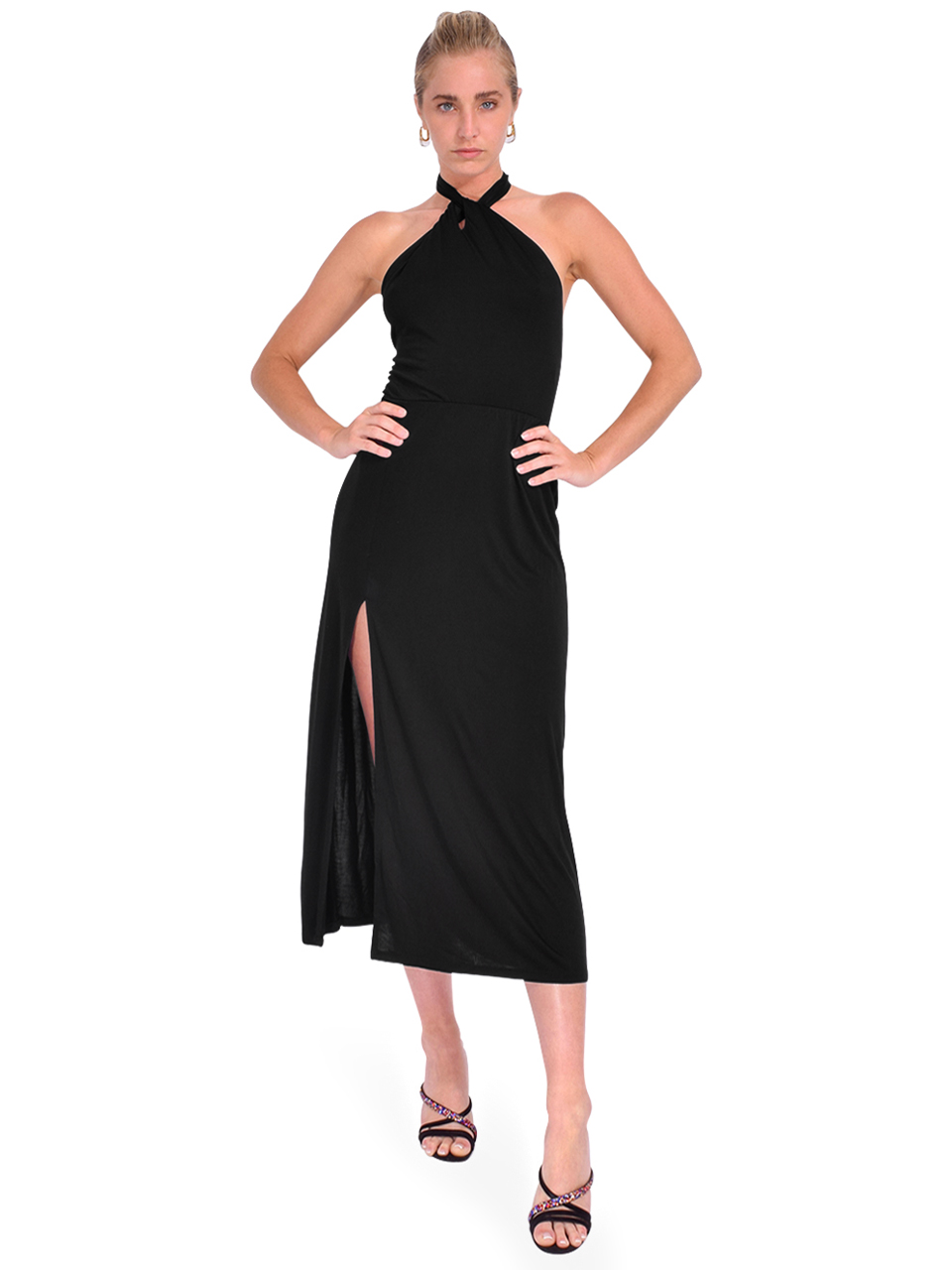 LBLC The Label Elise Halter Dress in Black Front View 2