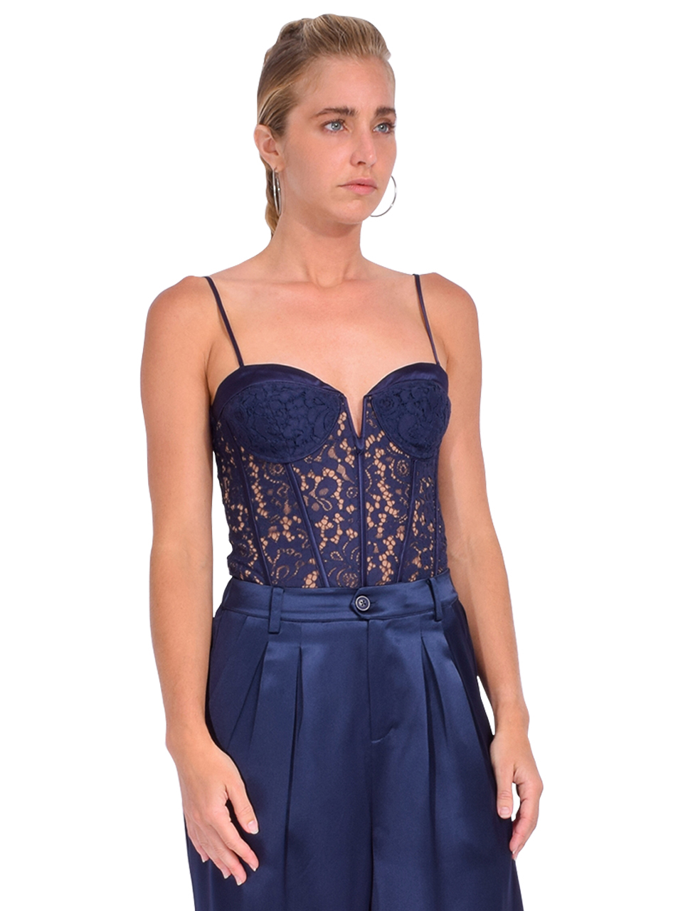 CAMI NYC Anne Corded Lace Bodysuit in Storm Side View 