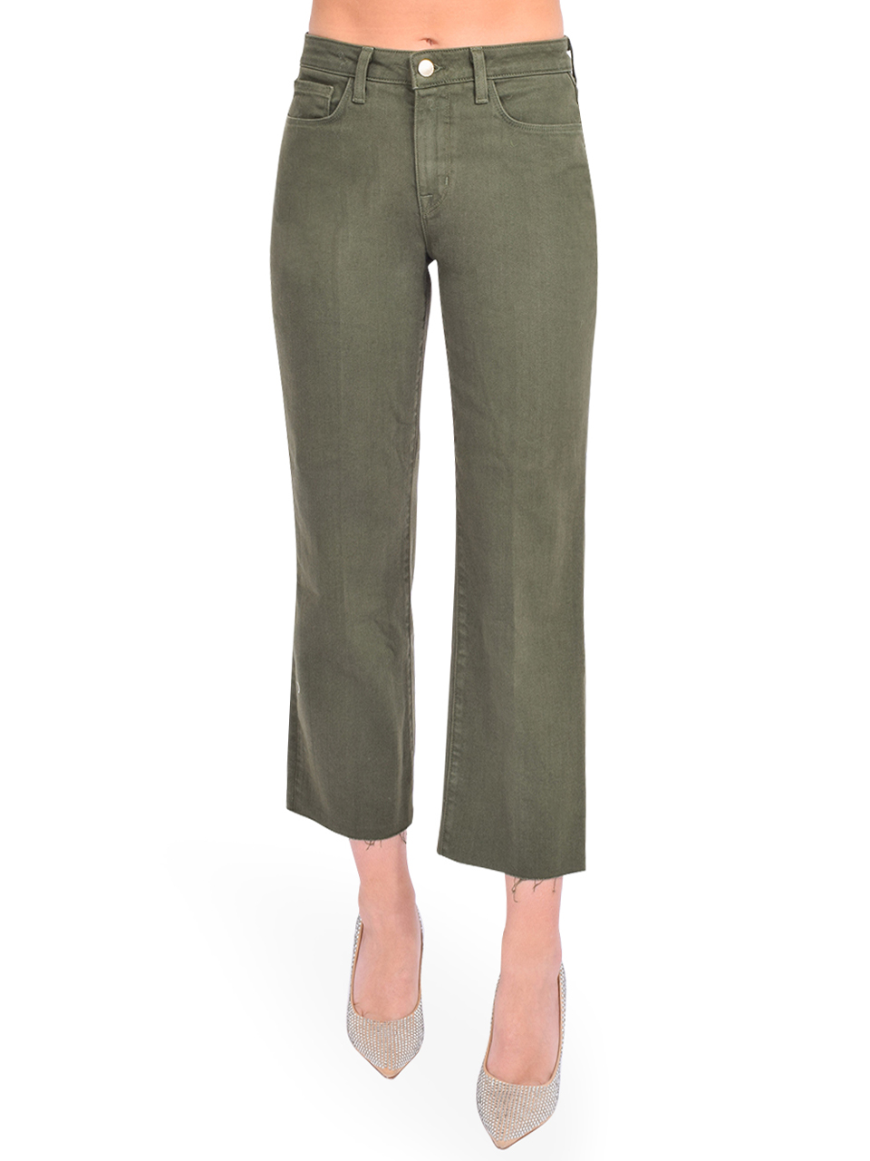 L'AGENCE Wanda High Rise Crop Jean in Balsam Green Front View 