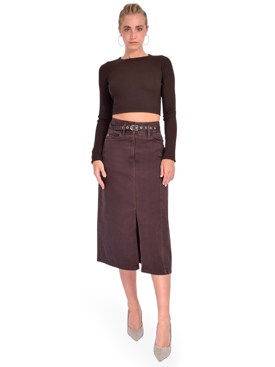 3.1 Phillip Lim Denim A-Line Skirt in Coffee Full Outfit 