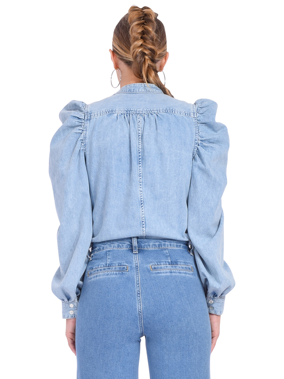FRAME Gillian Long Sleeve Top in Cresthaven Blue Back View 