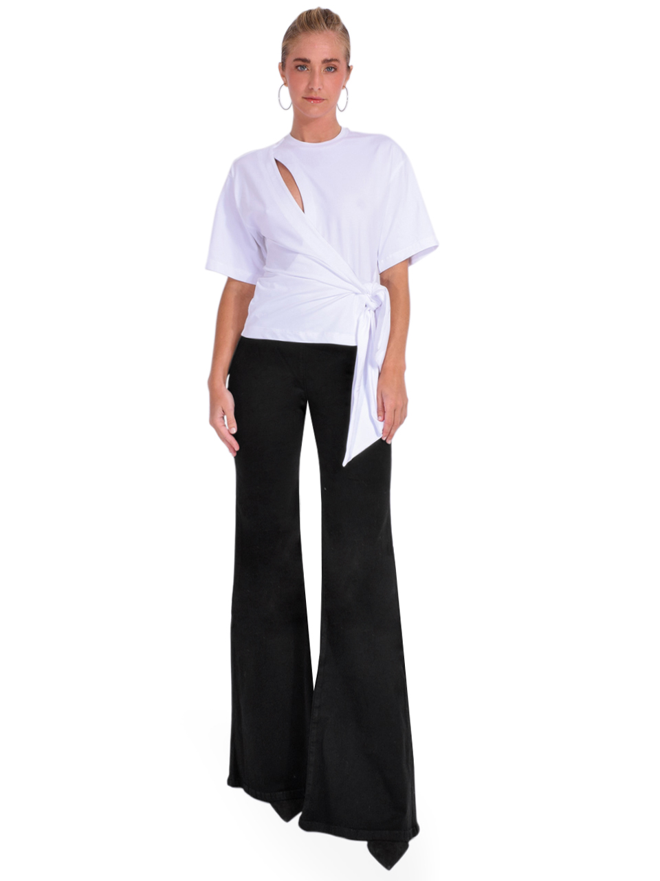 Ottod'Ame Bell Bottom Wide Leg Jeans in Black Full Outfit 