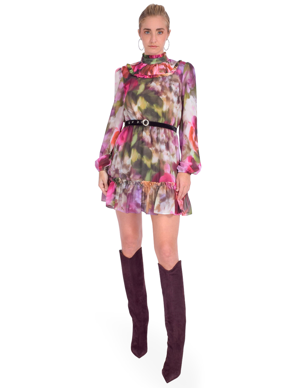 LTD Alex Romantic Mini Dress in Portrait Blooms Front View 1