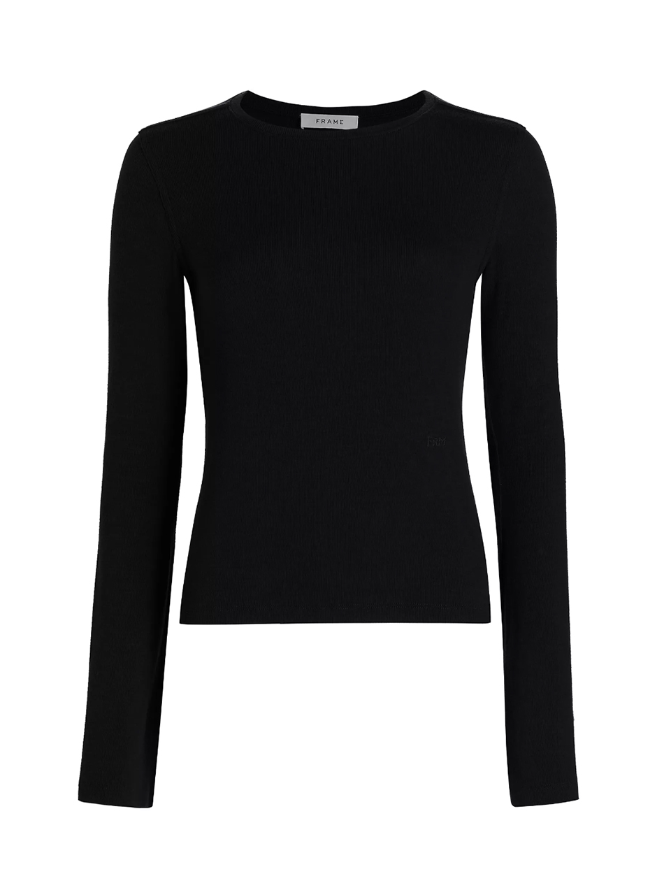 FRAME Long Sleeve Rib Crew in Black Product Shot 