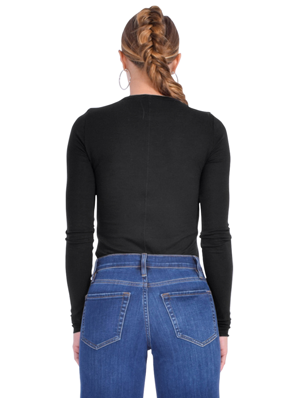 FRAME Long Sleeve Rib Crew in Black Back View 