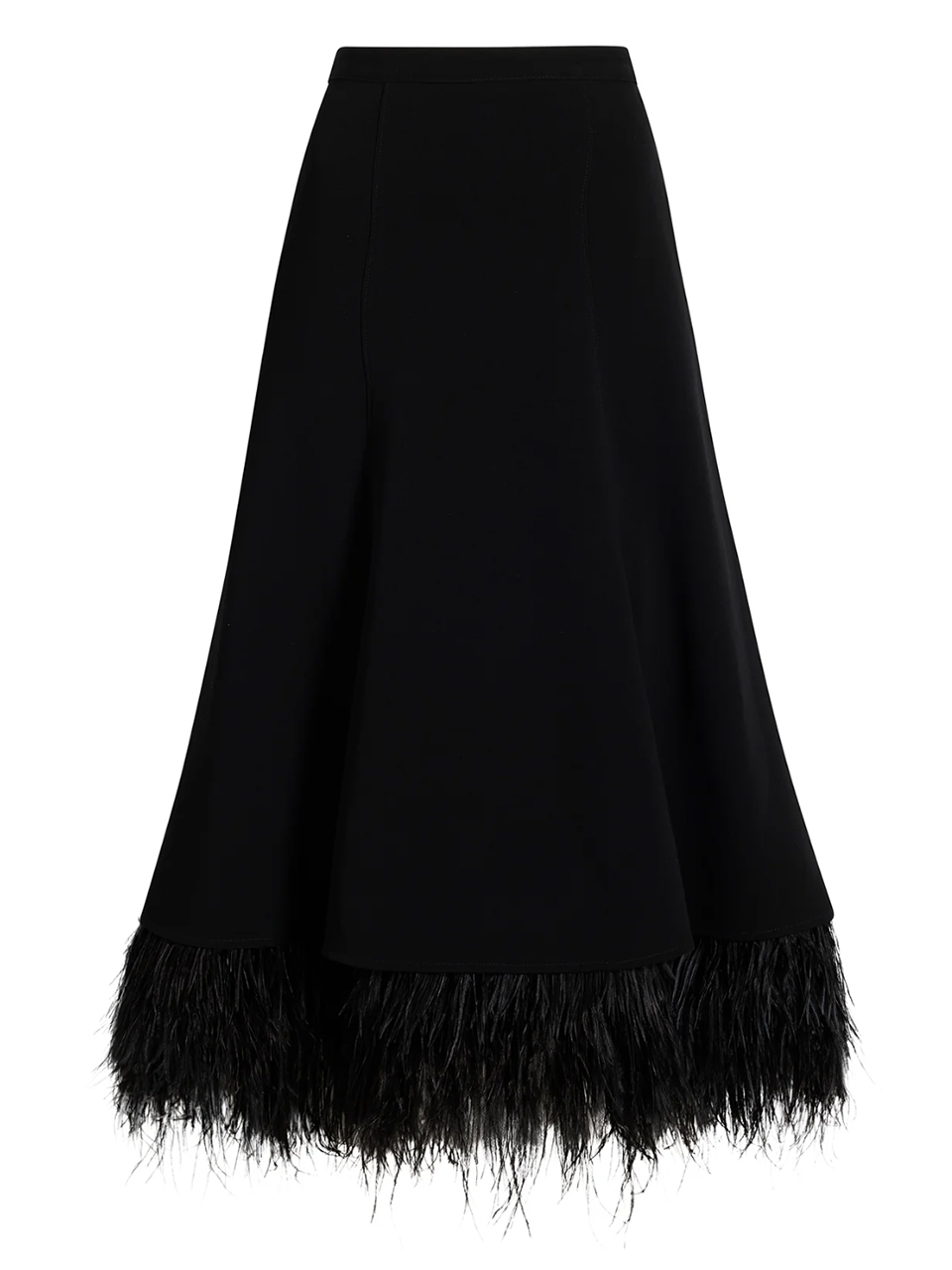 Cinq à Sept Ryleigh Feather Trim Midi Skirt in Black Product Shot 