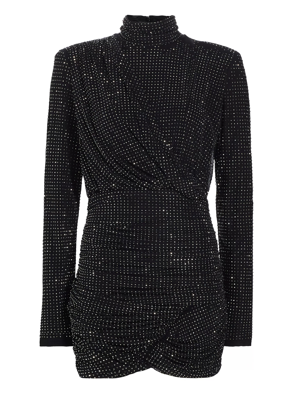 SIMKHAI Abrah Long Sleeve Rhinestone Mini Dress in Black Product Shot 