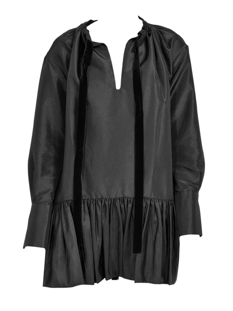 SIMKHAI Edison Long Sleeve Ruffle Mini Dress in Black Product Shot 