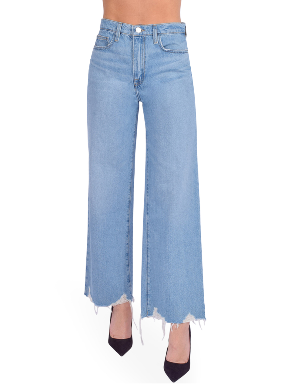 FRAME Le Jane Crop High Rise Wide Leg Jean in Calm Waters Front View 