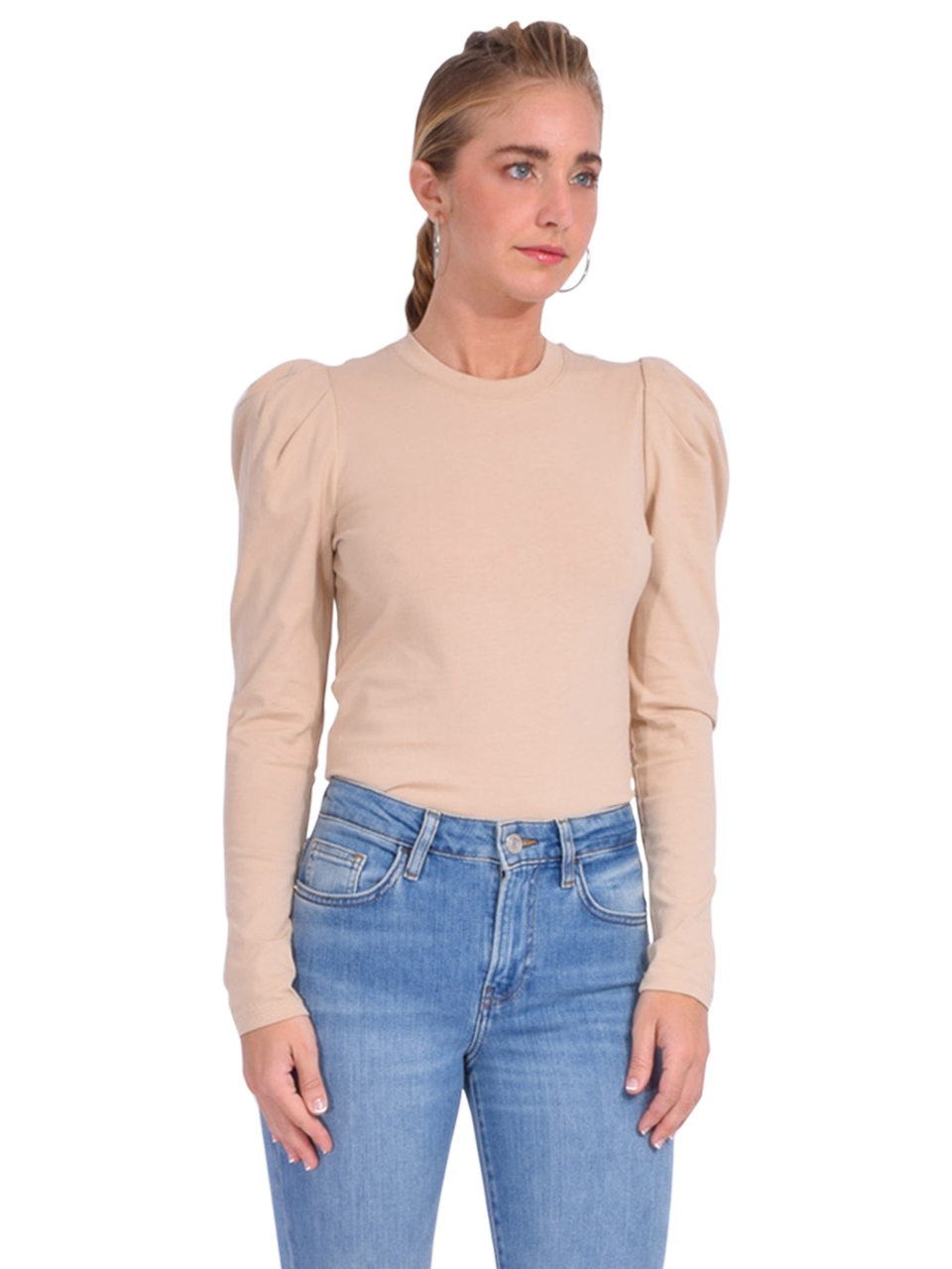 FRAME Draped Femme Tee in Beige Side View 