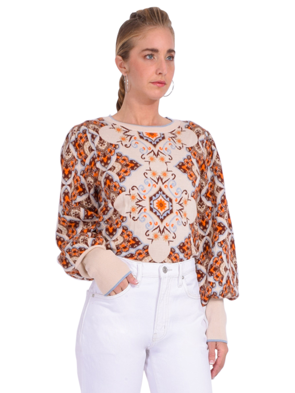 CARA CARA Esme Top in Turtledove Vintage Paisley Side View 