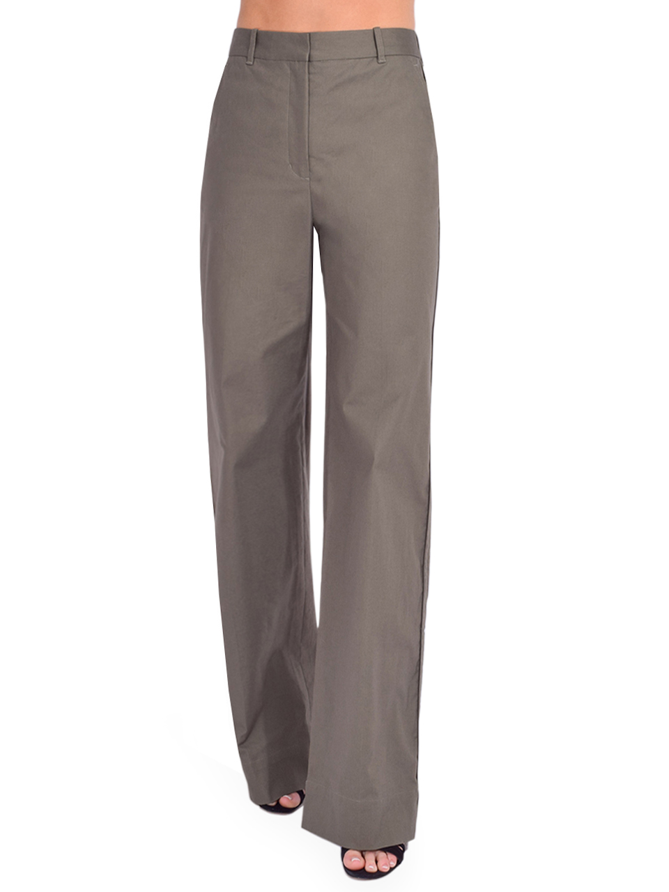 3.1 Phillip Lim Flat Front Wide Leg Trouser in Army Front View 

