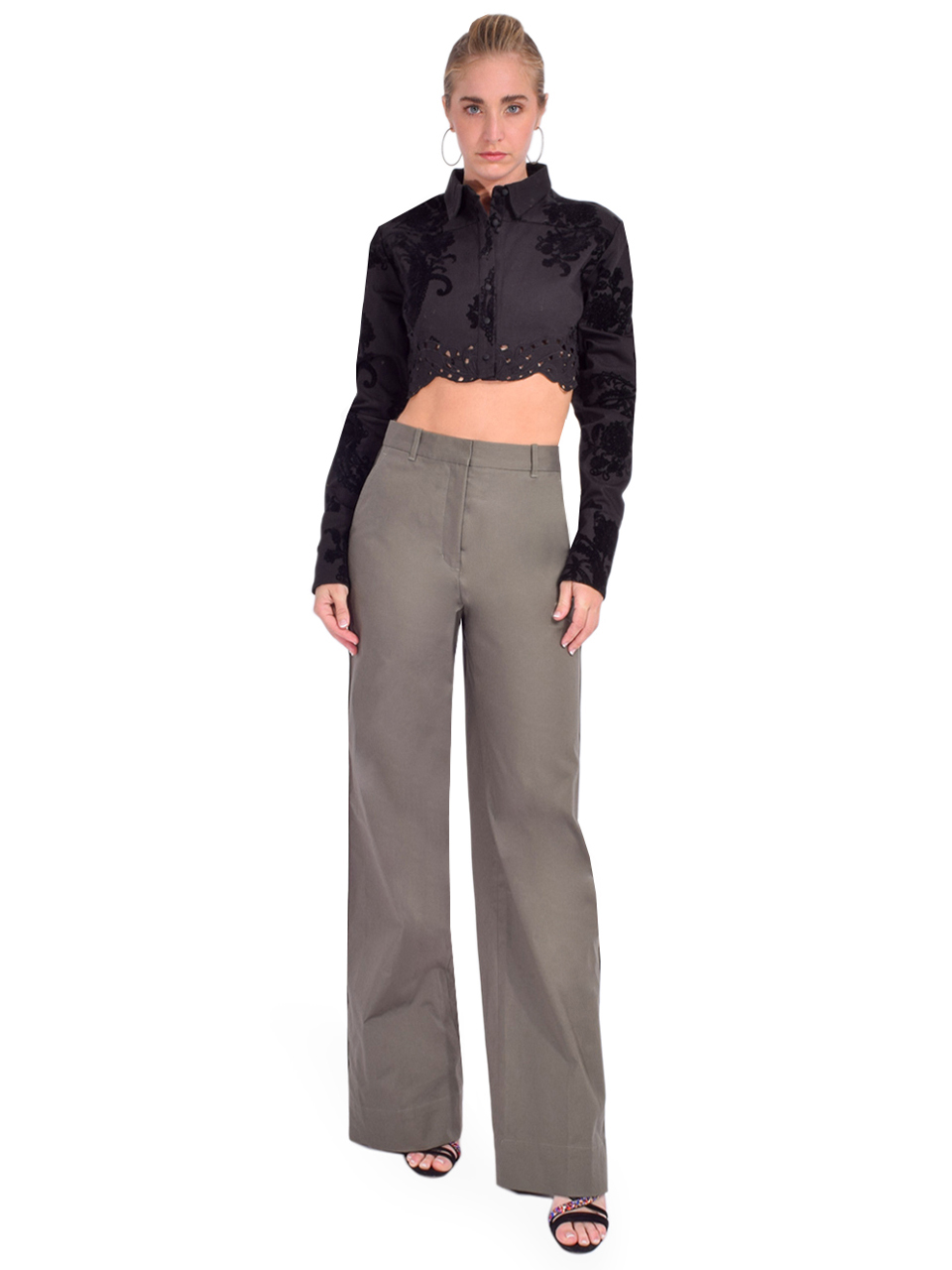 3.1 Phillip Lim Flat Front Wide Leg Trouser in Army Full Outfit 

