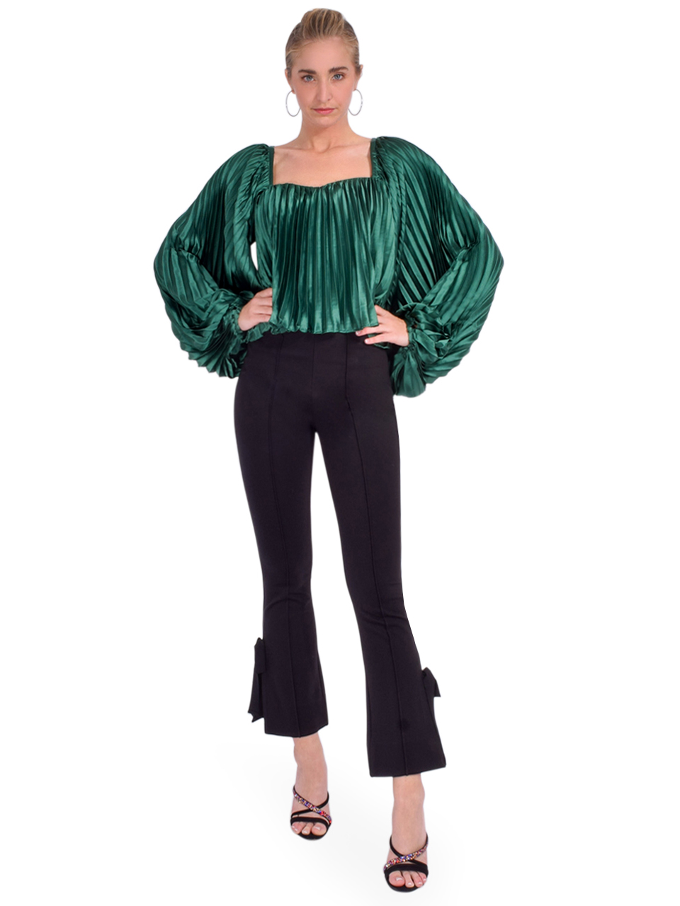 LOVE THE LABEL Mariposa Top in Emerald Full Outfit 

