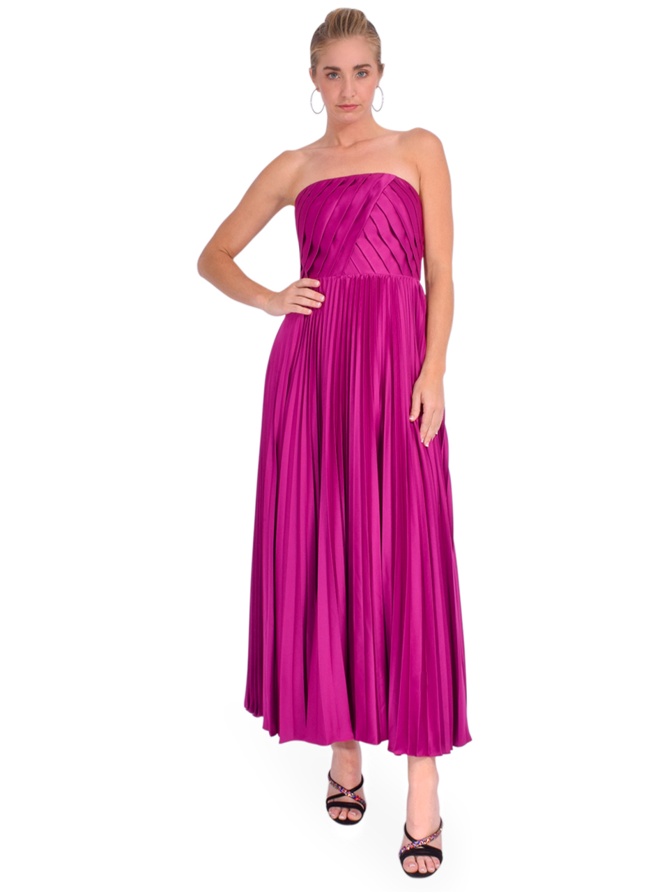 AMUR Conan Strapless Dress in Purple Sangria Front View 1