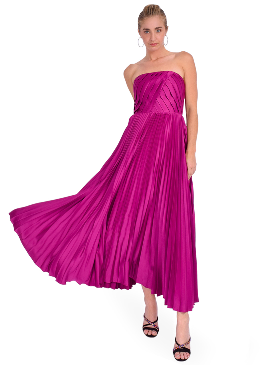 AMUR Conan Strapless Dress in Purple Sangria Front View 2