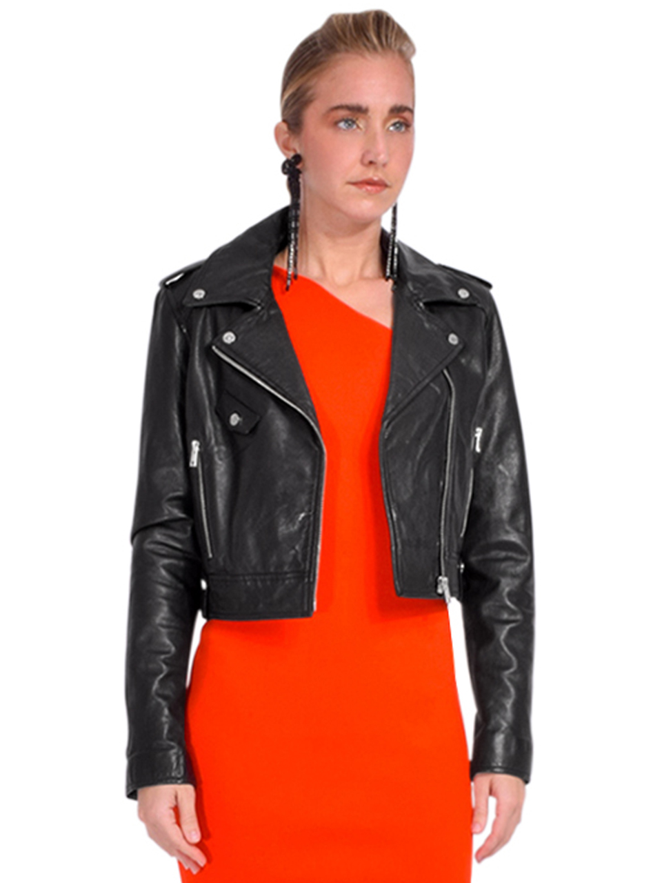 LAMARQUE Ciara Iconic Leather Jacket in Black Side View 