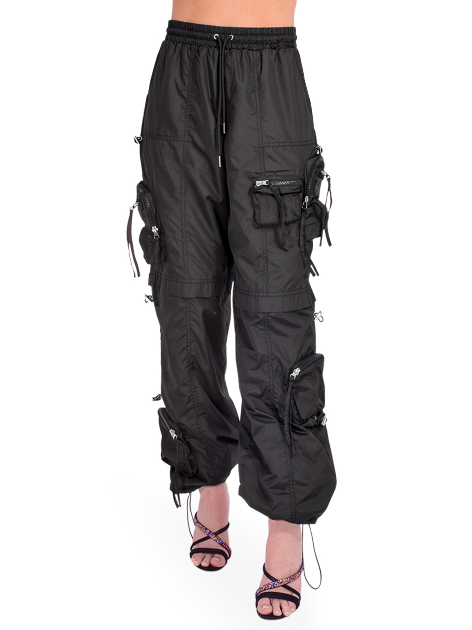 SER.O.YA Alba Ruched Cargo Pant in Black Cinched Front View 