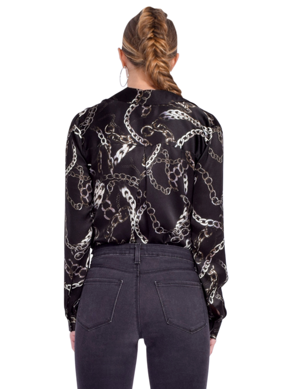 L'AGENCE Tyler Blouse in Black Multi Grunge Chain Back View 
