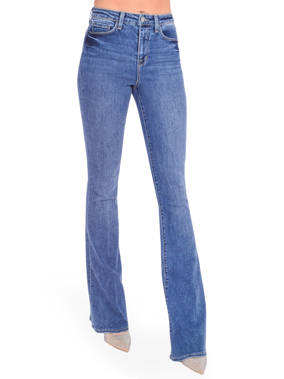 L'AGENCE Marty High Rise Flare Jeans in Rowan Blue Side View 


