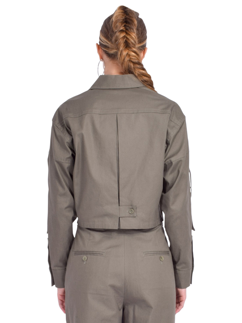 3.1 Phillip Lim Cropped Convertible Shirt Jacket in Army Back View 