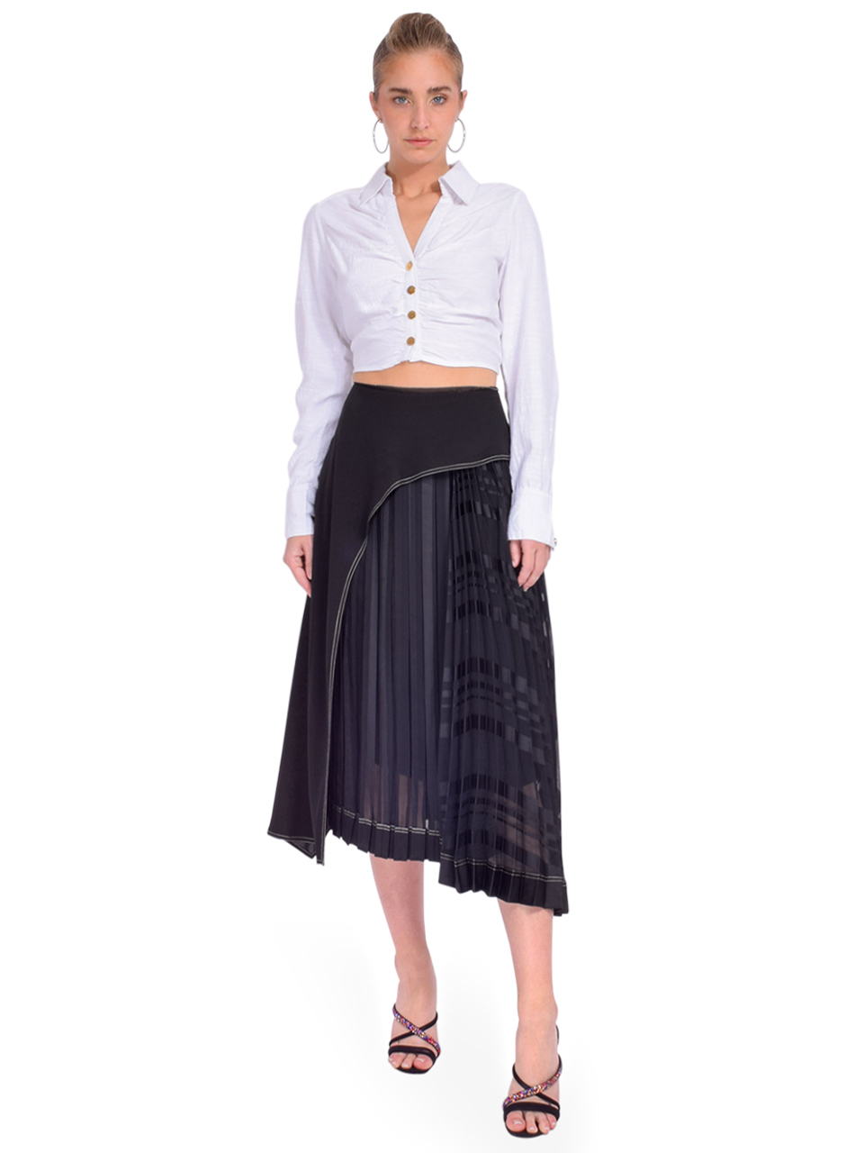 3.1 Phillip Lim Pleated Multi Draped Panel Skirt in Black Full Outfit 

