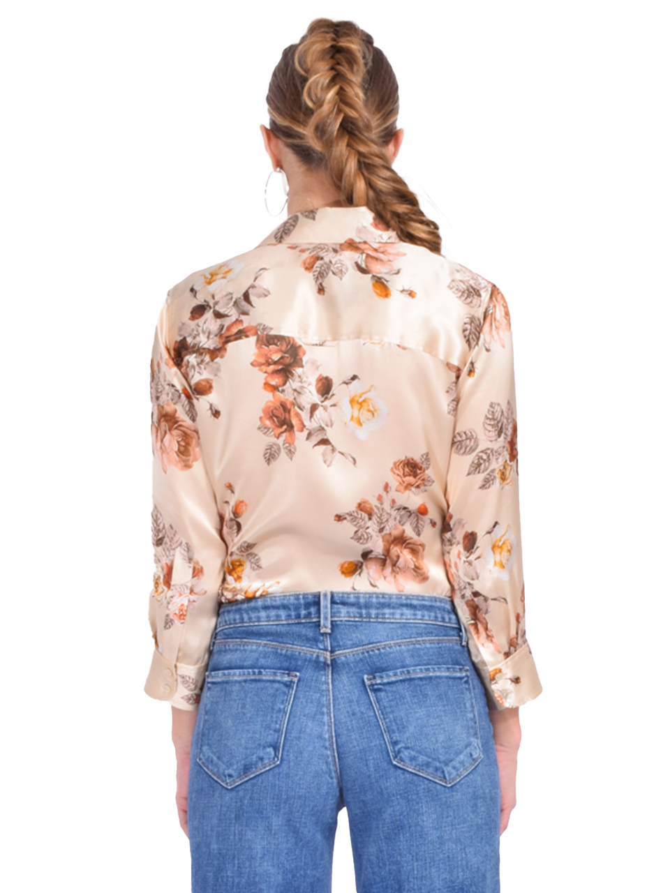 L'AGENCE Dani 3/4 Sleeve Blouse in Cream Rose Floral Back View 