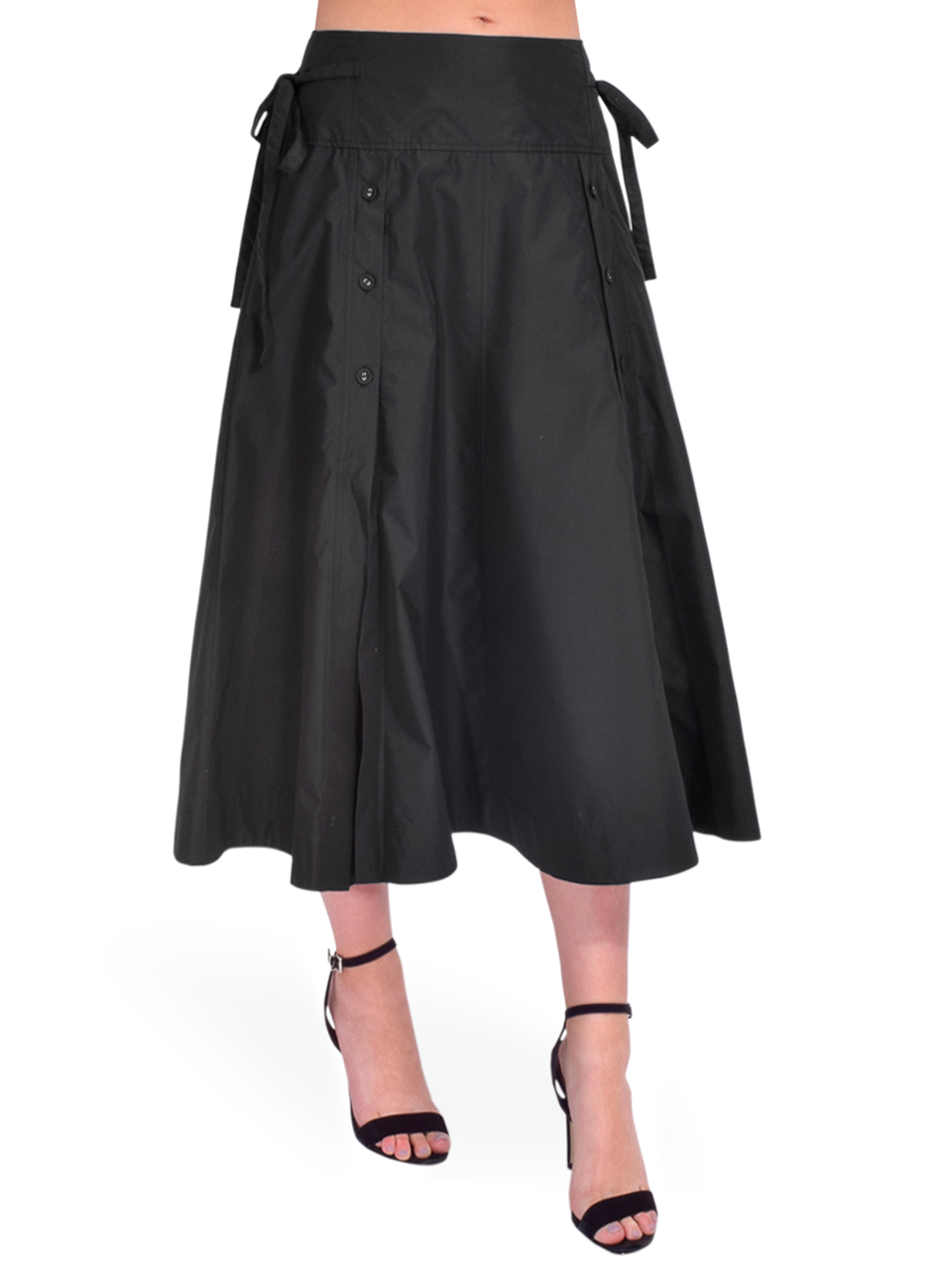 3.1 Phillip Lim Button Front Tie Waist Midi Skirt in Black Side View 