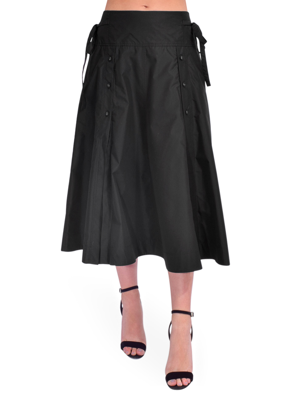 3.1 Phillip Lim Button Front Tie Waist Midi Skirt in Black Front View