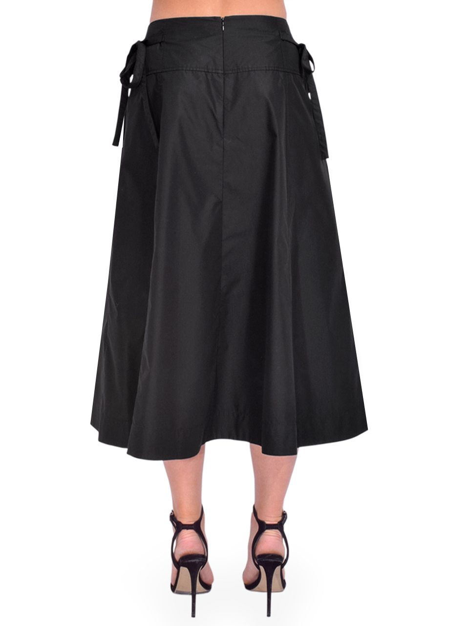 3.1 Phillip Lim Button Front Tie Waist Midi Skirt in Black Back View 