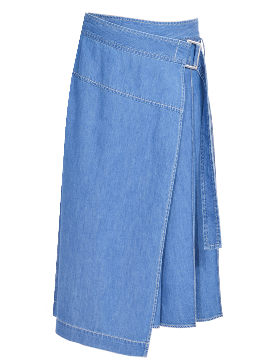 マディソンブルー PLEATED WRAP SKIRT CHAMBRAY 3.1 Phillip Lim Chambray Pleated Wrap Skirt in Indigo