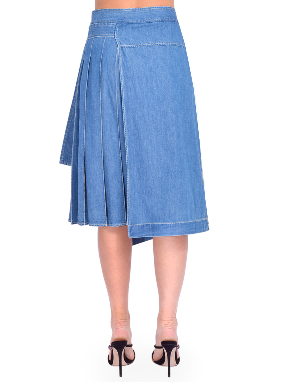 3.1 Phillip Lim Chambray Pleated Wrap Skirt in Indigo Back View 