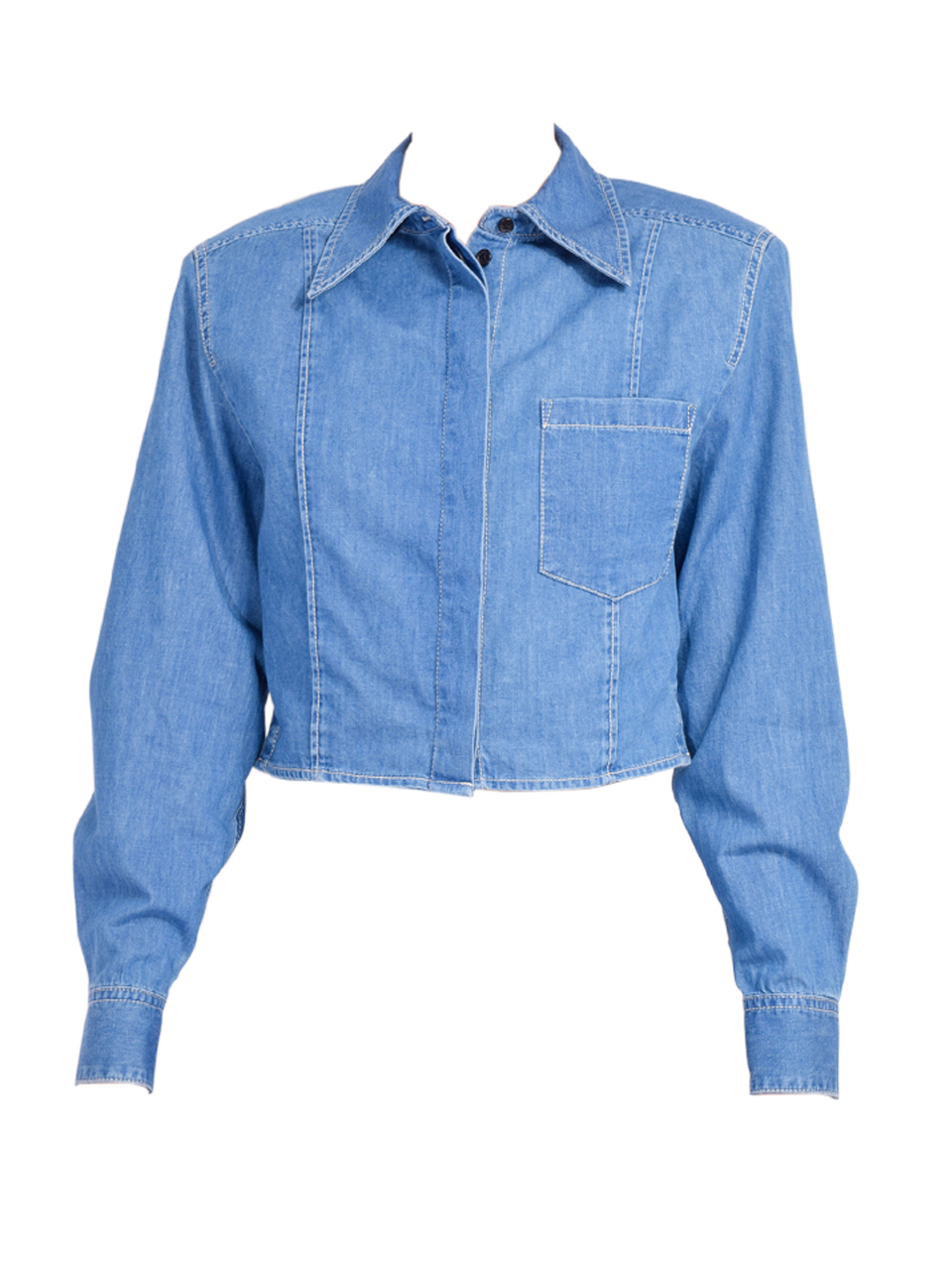 3.1 Phillip Lim Chambray Cropped Shirt with Shoulder Pads in Indigo Product Shot 