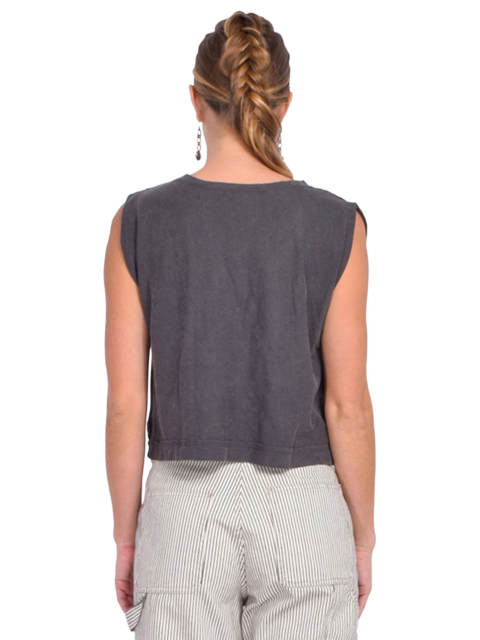 RAGABOND Jackie Pleated Shell Top in Washed Black Back View 