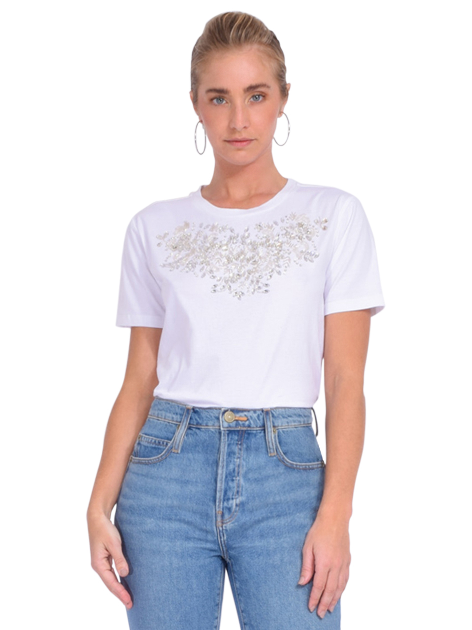 LE SUPERBE Tiara Tee in White Front View 